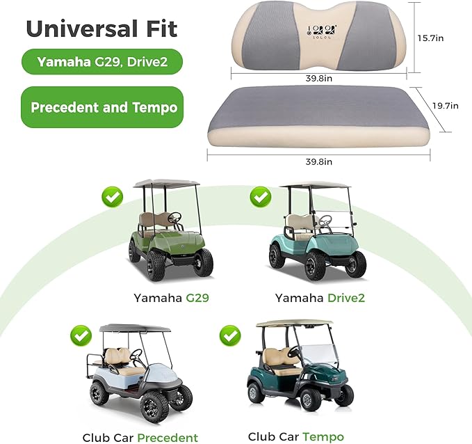 10L0L Golf Cart Seat Covers Universal for Yamaha G29 Drive2 Club Car Precedent Tempo Standard Front Seats, Breathable Mesh Bench Seat Cover, No Drilling Seat Cushion - All-Season Comfort