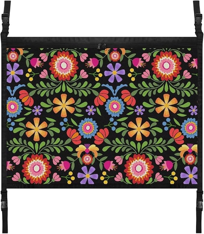 Generic Boho Flowers Car Ceiling Cargo Net Pocket,31.69"x24.02" Adjustable Double-Layer Mesh SUV Roof Organizer Long Trip Ceiling Storage Net,Car Camping Cargo Bag for Car,SUV Accessories
