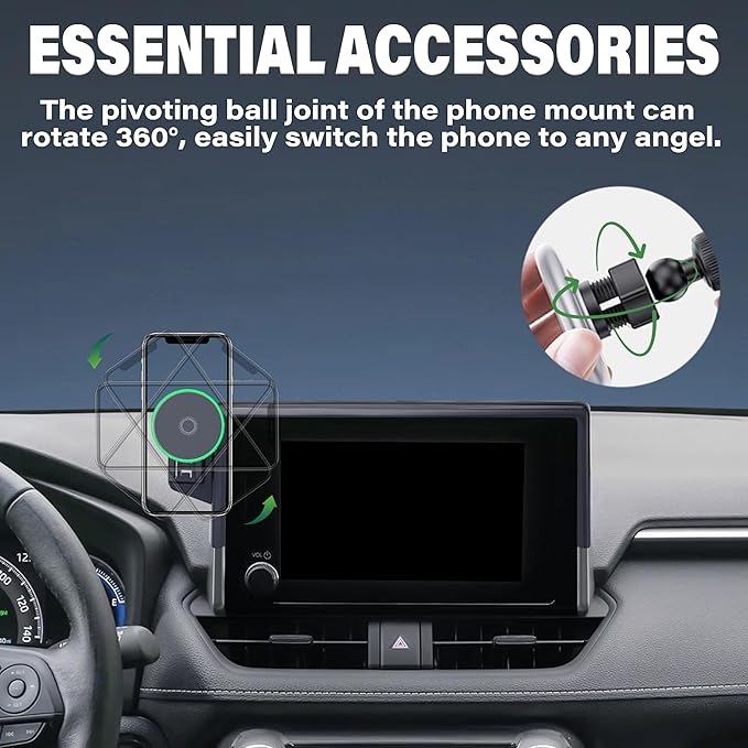 Car Phone Holder for Toyota RAV4 2019-2025 Accessories 15W Fast Wireless Charger Apply to 7/8 Inch Touch Screen Fixed Clip Magnetic Cell Phone Mount Hands-Free 360°Rotation