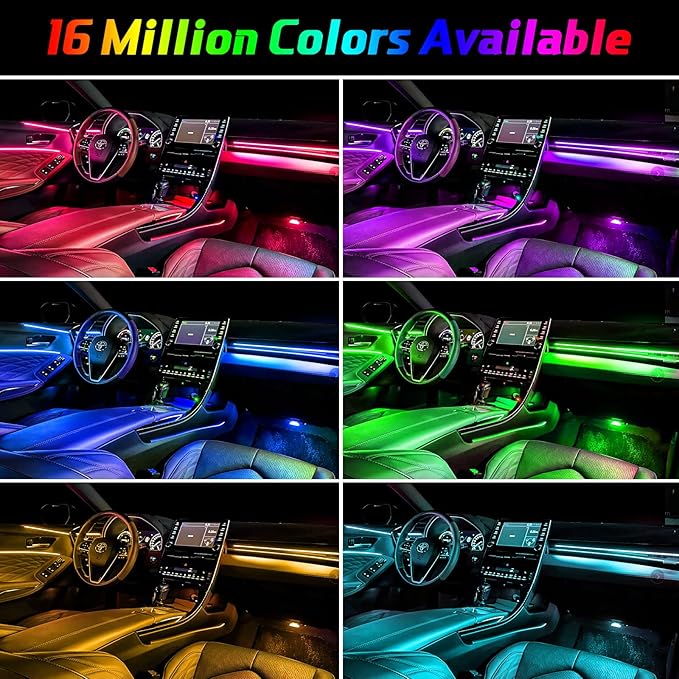 Car Led Strip Lights, 5 in 1 Interior Car Light, Ambient Led Lighting Kit with RGB 16 Million Colors&236 inches Fiber Optic, Neon Light Accessories for Car, Bluetooth APP and Remote Control