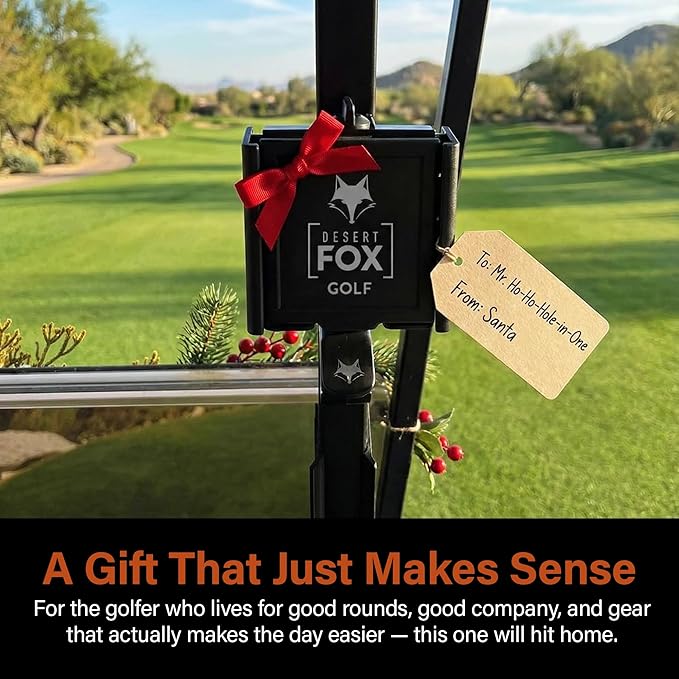 Desert Fox Golf Phone Caddy + Cigar Holder – Adjustable Golf Cart Phone Mount with Secure Cigar Clip – Hands-Free GPS & Golf App Access – Fits All Phones & Cigars (Black)