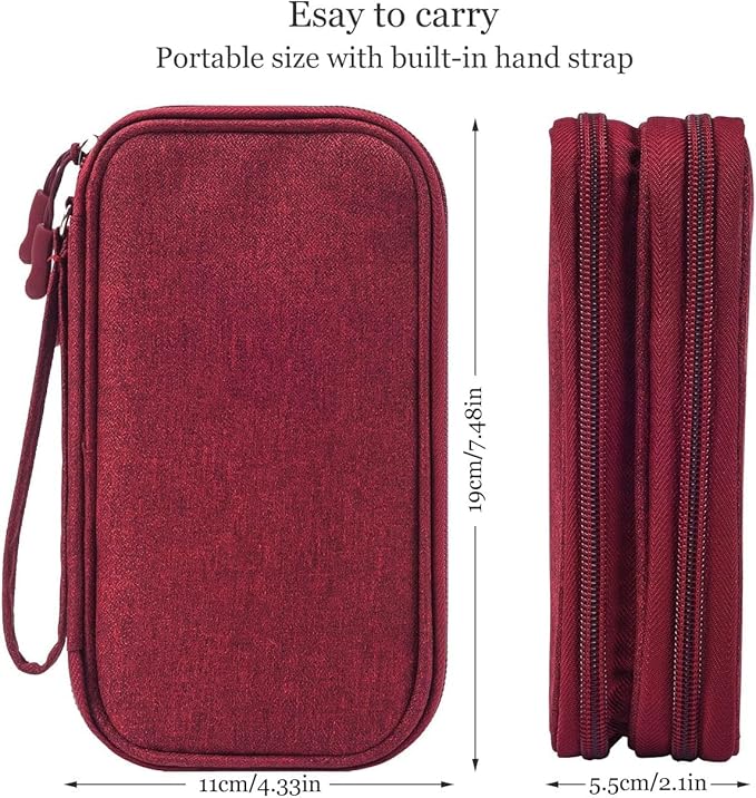 Electronics Accessories Organizer Pouch Bag, Travel Universal Organizer for Cable, Charger, Phone, SD Card, Business Travel Gadget Bag (Wine Red)