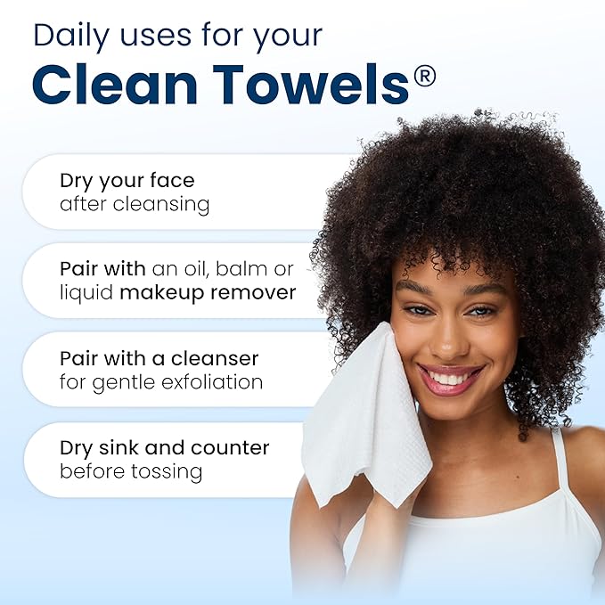 Clean Skin Club Clean Towels XL®, Travel Pack 100% USDA Biobased Disposable Face Towel, Eczema Association Accepted,Dry Wipes, TSA-Approved Travel Essential, 3 Packs, 30 ct Total