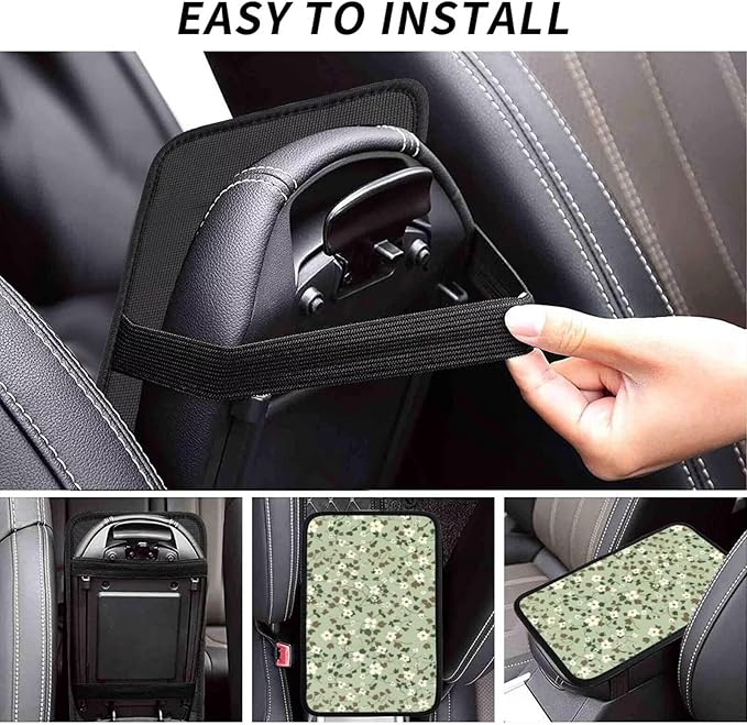 Green Leaf Armrest Cover Cute Sage Green Car Center Console Cover Auto Interior Accessories Center Console Covers Cushion Pad for Cars
