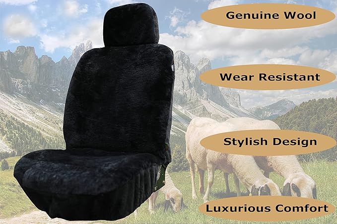 SHEEPSKIN ELITE Premium Sheepskin Car Seat Cover - All Season Comfort and Protection, Easy Installation (56" x 23", Black Color)