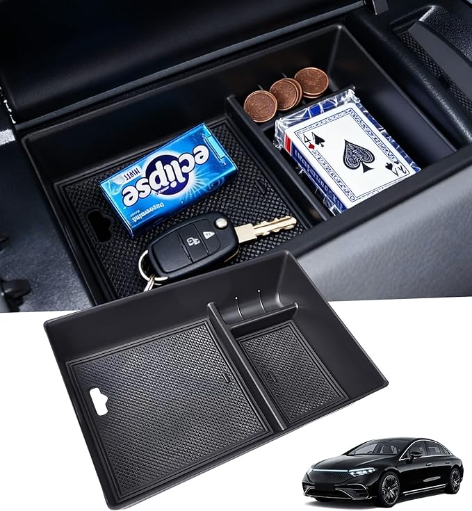 Center Console Organizer Tray Storage Box for Mercedes Benz EQS 450+ 400 580 AMG SUV/EQE 350 350+ 500, Interior Accessories Insert Tray Storage Box for 2026 2025 2024 2023 EQS/EQE, Black