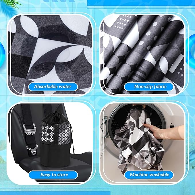 2 Pack Car Seat Towel Covers with Storage Bag 63 x 32 Inch Athletic Running Towel Seat Sweat Washable Non Slip Cover Gift for Car Outdoor Sport Activities (Black White Abstract)