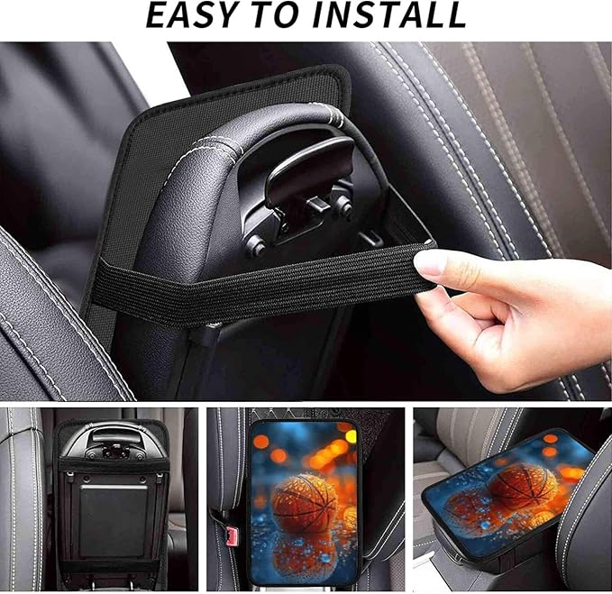 Universal Car Center Console Cushion Pad, Basketball in The Rain Soft Waterproof Car Center Console Cover Auto Armrest Seat Box Cover Protector for Most Vehicle SUV Truck Car