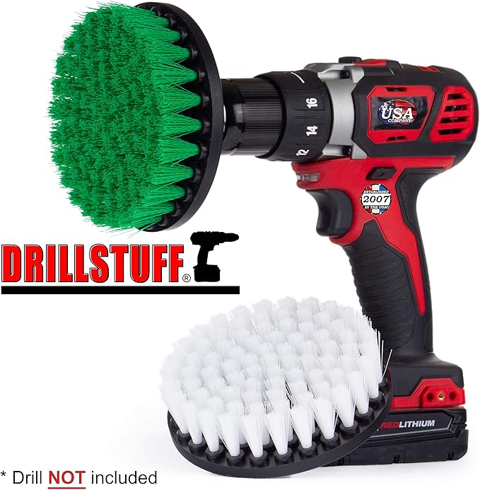 Cleaning Brushes - Green and White - 5 inch Diameter Soft and Green Rotary Scrub Brushes for Carpet, Upholstery, Glass, Leather, Kitchen, Bathroom, Oven, Shower