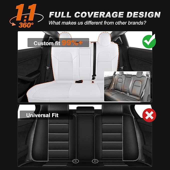 AOMSAZTO Car Seat Cover for Tesla Model 3 2017 2018 2019 2020 2021 2022 2023 - Full Set Customized White Seat Covers (with Armrest Cover)
