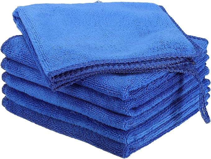 HARFINGTON 6 Pack Microfiber Cleaning Cloth, 12" x 12" Multi-Functional Cleaning Towels Reusable Absorbent Rags with Hook for Car Wash Kitchen Household Window Clean, Sapphire Blue
