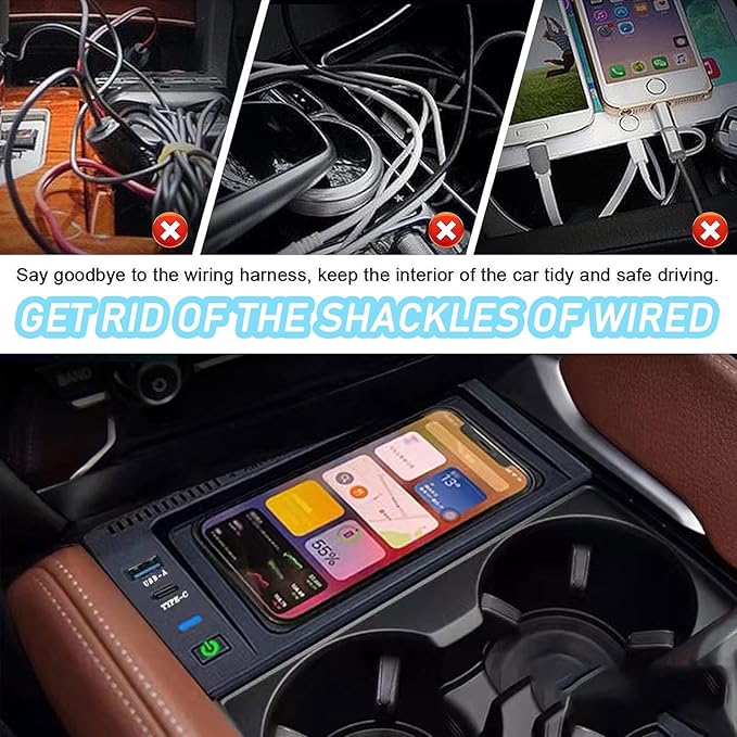 Wireless Car Charger with 15w Wireless and 27w USB Qc 3.0 Fast Charging for BMW X5/X6 2014-2018 Center Console Charging Pad Mat Interior Accessories