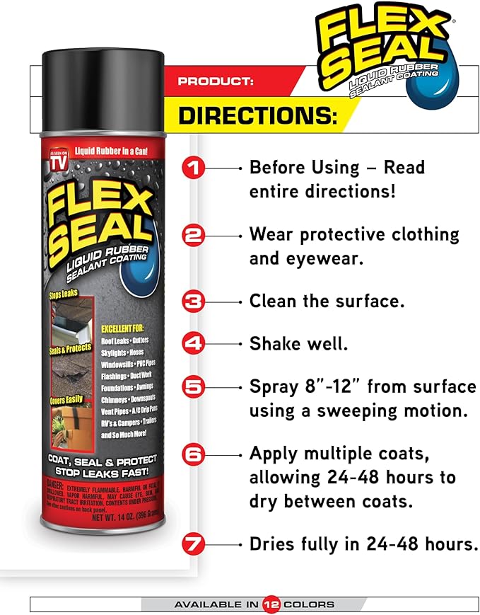 Flex Seal, 14 oz, 2-Pack, Blue, Stop Leaks Instantly, Waterproof Rubber Spray On Sealant Coating, Perfect for Gutters, Wood, RV, Campers, Roof Repair, Skylights, Windows, and More