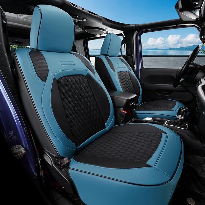 Coverado Wrangler JK Seat Covers 4 Door for Jeep, Waterproof Leather Car Seat Cover for Jeep Wrangler Vehicle Truck Accessories Custom Fit for 2008-2012 Jeep Wrangler Seat Covers Full Coverage(Blue)