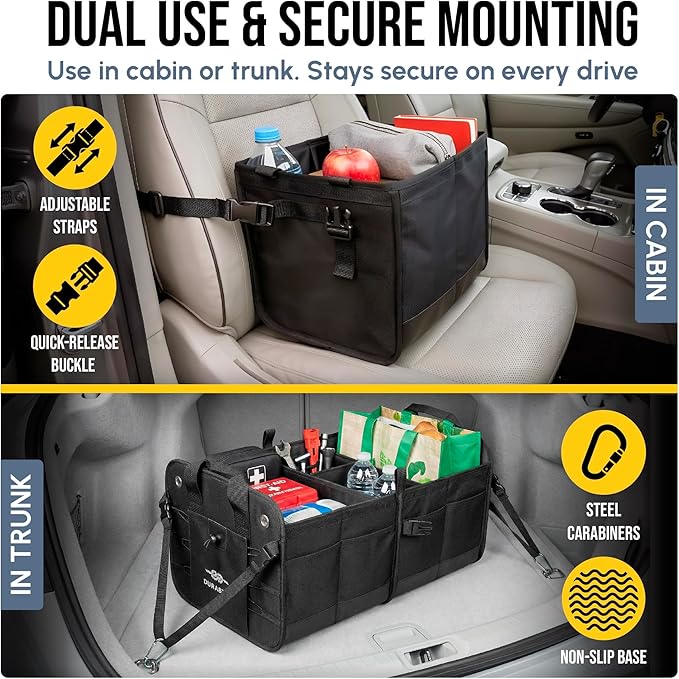 Trunk Organizer 5-Section Modular XL Car Storage System – Extra Large Cargo Organizer for Car Trunk, Foldable Multi-Compartment Auto Organizer, Heavy Duty Oxford 1680D – Black
