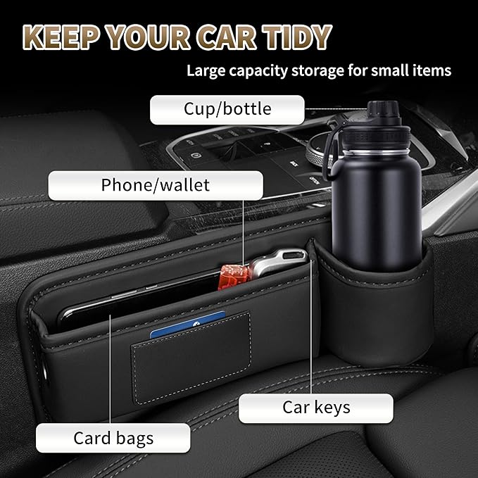 Kwak's Car Seat Gap Filler Organizer (2PC) – Fits 0.2"-1.2" Gap Premium Leather Car Console Organizer for Phone/Keys – Universal Front Seat Organizer for Car SUV Truck (Red)