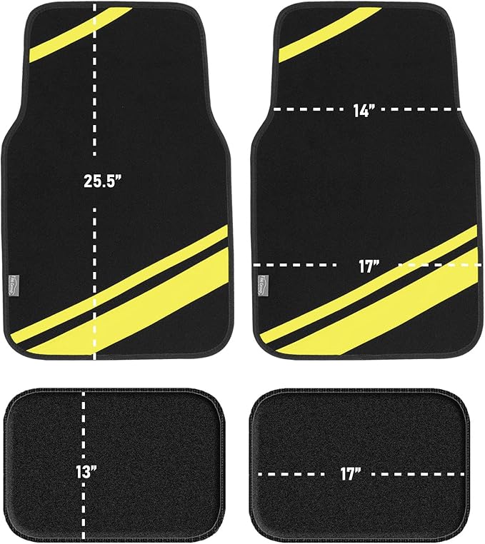 FH Group Car Floor Mats - Carpet Floor Mats for Cars, Universal Fit Automotive Floor Mats, All Purpose Car Floor Mats, Carpet Protector Mat for Most Sedan, SUV, Truck Floor Mats Yellow