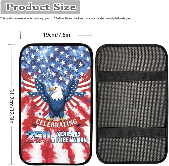 Dreaweet Patriotic Eagle Arm Rest Cover for Car 250th Anniversary Center Console Cover Pad Soft Scratch-Proof Universal Armrest Cover for SUV Truck Sedan