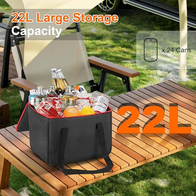 Portable Soft Cooler Bag, Collapsible Insulated Leak-Proof Car Cooler Bag, Insulated Ice Chest with Waterproof Zipper, Leak-Proof Organizer for Cars, Fits Most Vehicles, Orange