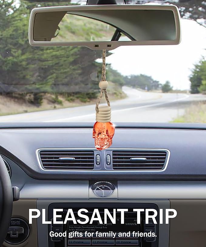 bylikeho 7PCS Car Diffuser Bottle,Automotive Use Car Diffuser Car Hanging Glass Bottle,Car Accessories Car Decor Car Hanging Diffuser,Skull Glass Bottle Hanging Diffuser Bottle for Cars