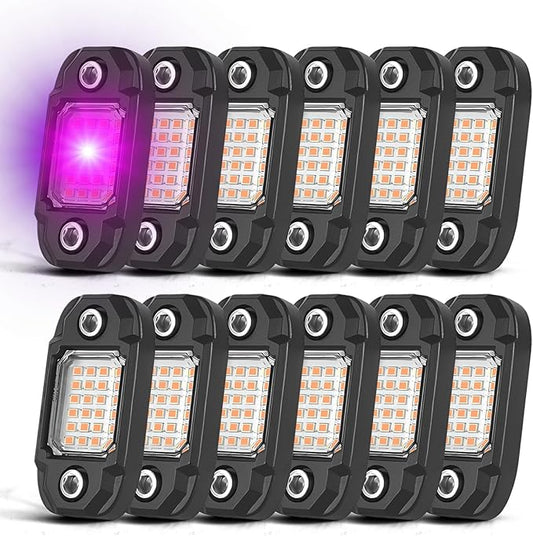 12Pods LED Rock Lights Purple 24led Chips Waterproof Neon Underglow Lighting Kit for Trucks SUV ATV Car