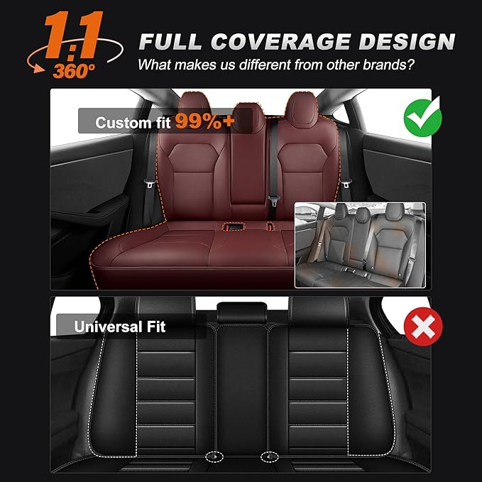 AOMSAZTO Car Seat Cover Fit for Tesla Model 3 2024 2025 (Not for Performance) - Full Set Customized Wine Red Seat Covers (with Armrest Cover)