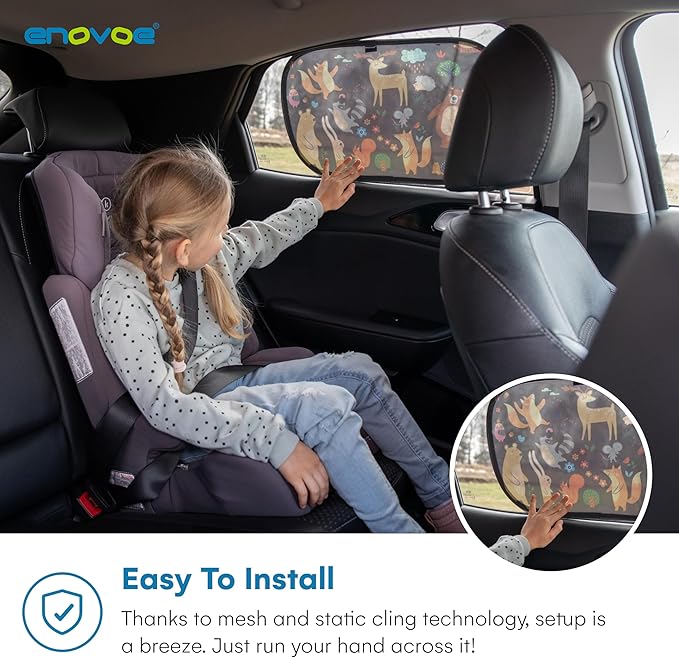Window Sun Shade for Baby - Sun Blocker Cover and Visor for Car Side Windows - Shield Protector - Sunshades for Rear Windows - Cartoon Animal Design (2 Pack) 19"x12"