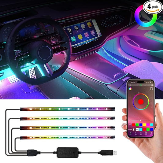 Car Led Lights Interior,Car Ambient Lighting,Inside Lights for Car,APP Control 16 Million Colors Music Sync,DIY Mode Multicolor Led Lights for Car Interior,Trucks,SUVs,12V USB Power