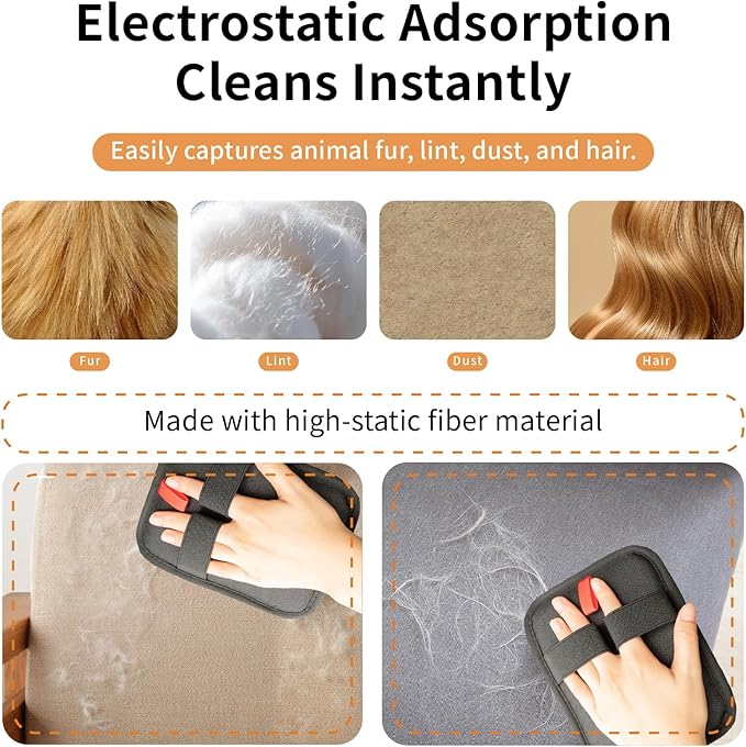 Pet Hair Remover, Electrostatic Pet Hair Removal Gloves,Cat &Dog Grooming Gloves, Washable & Reusable Removal for Clothe, Couch, Curtain,Bedsheet,Furniture, Carpet, Cat Hair Removal Tool
