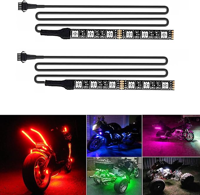 2Pcs 6LEDs Motorcycle LED Light Strips- RGB Multi-Color Accent Glow Neon Ground Effect Lights lamp for Motorcycle led Light Kits,ATV Car Golf cart LED Underglow Strip Lights