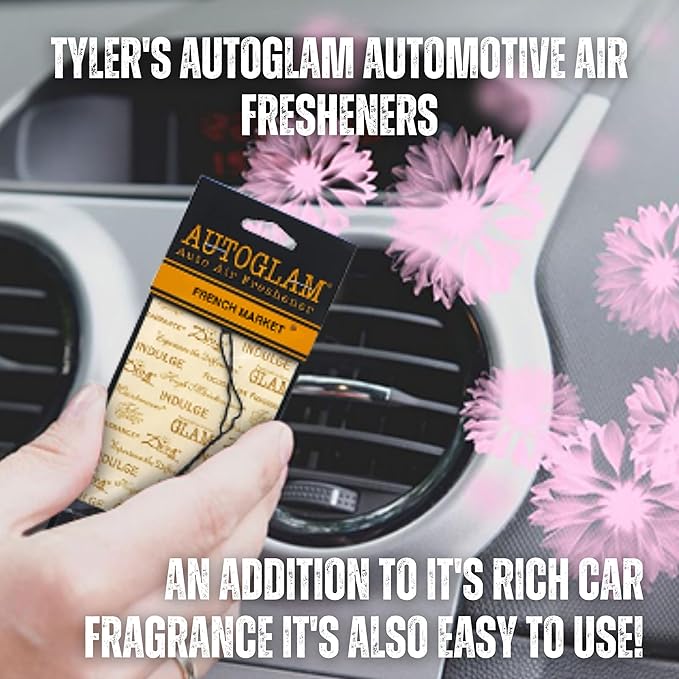 Worldwide Nutrition Tyler AutoGlam Car Air Fresheners - French Market Scent - 6 Pack with Multi-Purpose Keychain