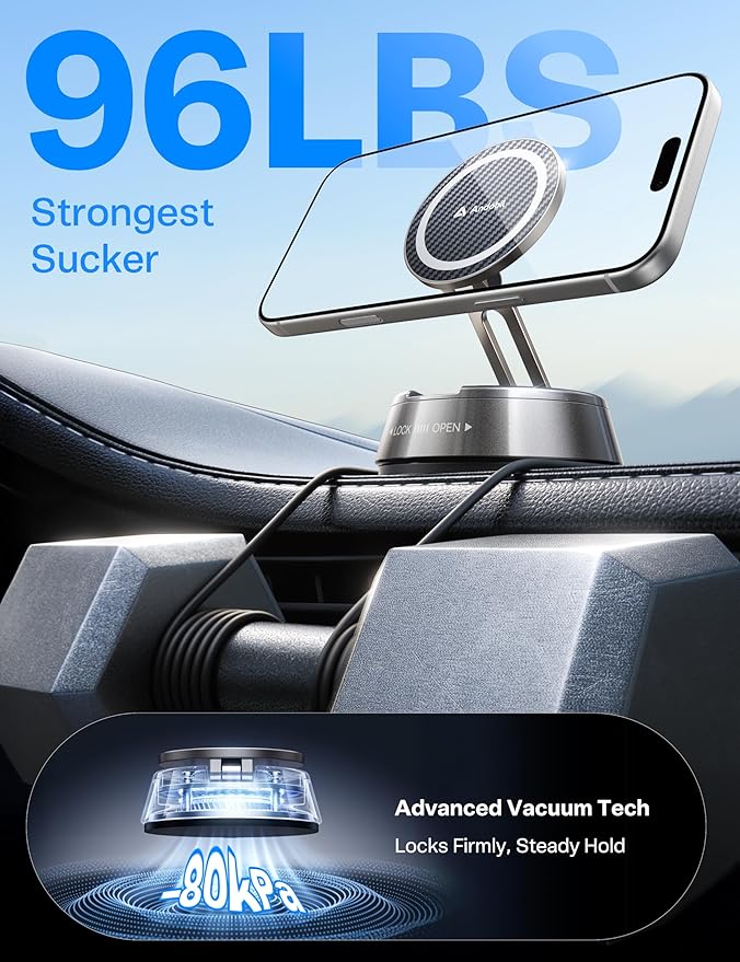 andobil 2026 Upgrade for Magsafe Car Mount [Strongest Suction & Magnet] Vacuum Magnetic Phone Holder for Car 360° Adjustable Car Cell Phone Holder Mount for iPhone 17 Pro Max 16/15/14/13/12
