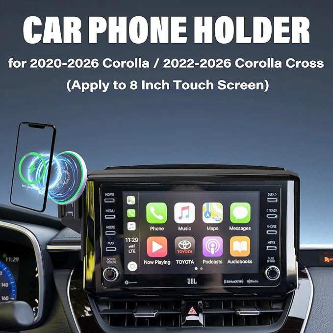Wireless Charger Car Phone Holder for Toyota Corolla 2019-2026 / Corolla Cross 2022-2026 Accessories Apply to 8 Inch Screen Fixed Clip, 360° Rotation Cell Phone Mount
