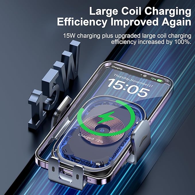 Wireless Car Charger, 3-in-1 Car Phone Holder Car Charger Phones Mount Windshield Dashboard Air Vent Fast Charging Cell Phone Holder with LED Light for iPhone Air Pro Max,Samsung S24/S23