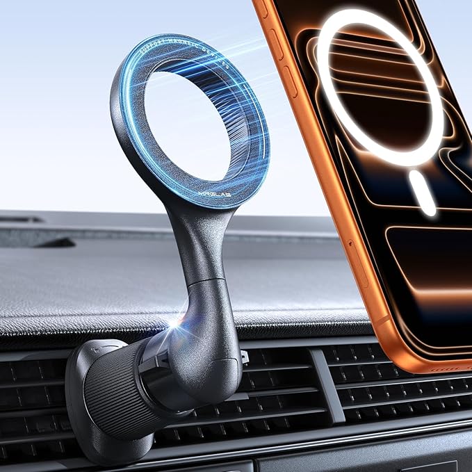 MRGLAS for MagSafe Car Mount [Upgraded 40 Strong Magnets] [360° Rotation] Air Vent Magnetic Phone Holder [Double Metal Hook] Car Phone Holder Mount Compatible iPhone 17 16 15 Pro Max S26 Ultra S25
