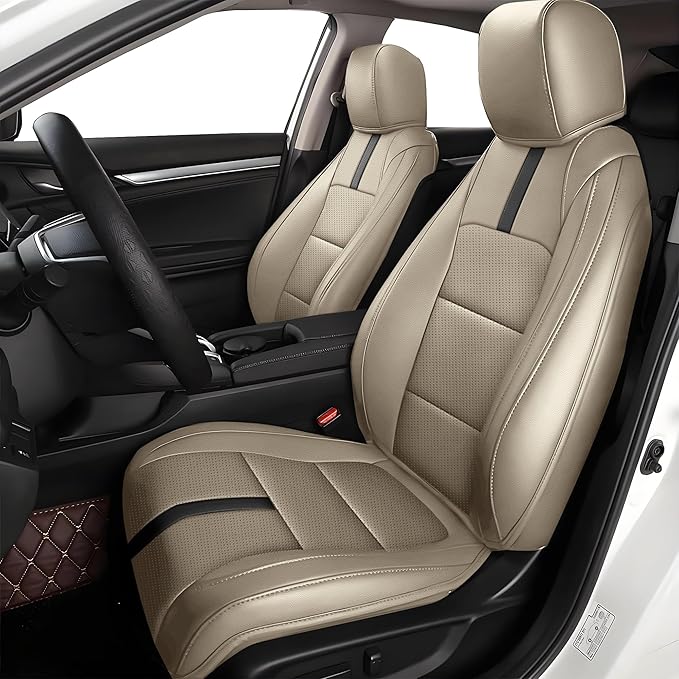 AOMSAZTO Custom Fit Seat Covers for Honda Civic: Hatchback 2022 2023 2024 Sport/LX &Hatchback Hybrid Sport 2025 Full Set Faux Leather Breathable Waterproof Car Seats Covers Beige