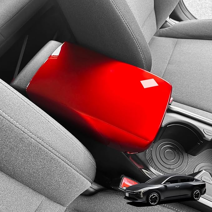 ABS Car Central Console Armrest Cover Armrest Cushion Cover Center Console Box Pad Compatible with Kia K4 2025-2026 Accessories (Glossy Red Style)