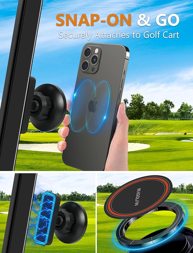 2-Pack Magnetic Golf Cart Phone Holder, Golf Cart Phone Mount with N52 Magnets Compatible with EZGO, Club Car, Yamaha, Golf Cart Accessories