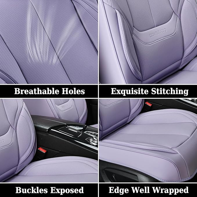 Coverado Universal Seat Covers Front, Universal Seat Covers for Cars, 2-Pack Waterproof Nappa Leather Car Seat Covers with Head Pillow, Auto Protectors Fit for Most Sedans SUV Pick-up Truck-Purple