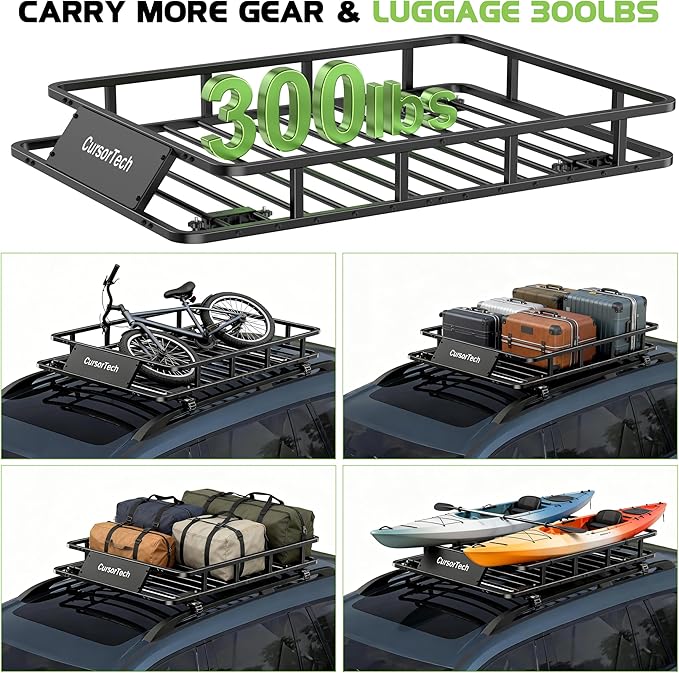 Roof Rack Basket 51"x36" Universal Heavy Duty Rooftop Cargo Carrier 300 lbs Capacity Steel Vehicle Cargo Rack Basket Luggage Holder for SUV Truck Car Travel & Camping Storage