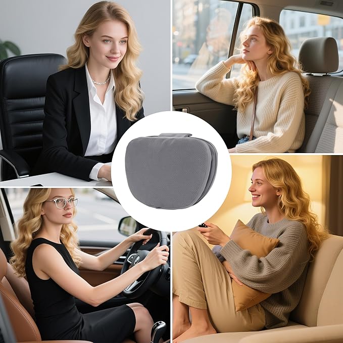 Car Headrest Pillow for Driving, Dual-Sided Leather Design Neck Pillow, Breathable Softness Neck Support, Universal Fit Head Rest Travel Pillow, Gray, 1 Pack