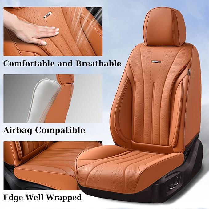 Coverado Brown Seat Covers Full Set, Luxury Leather Seat Covers for Cars, Automotive Seat Covers, Waterproof Car Seat Protector, Front and Back Car Seat Cushions Universal Fit for Most Cars