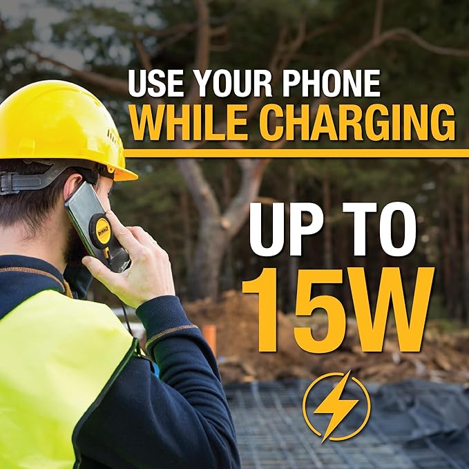 DEWALT Heavy Duty Wireless Charger, 15W Max Cell Phone Charger, Fast Wireless Charging Pad for MagSafe Compatible iPhone 17/16/15/14/13/12 Plus Pro Max, Includes Wall Mounting Plate (No AC Adapter)