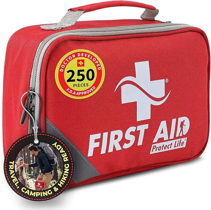 Protect Life First Aid Kit for Home & Business, 250 Pcs - Emergency Medical Kit for Camping & Hiking
