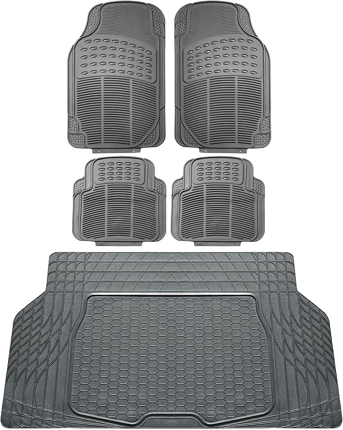 FH Group Automotive Floor Mats - Heavy-Duty Rubber, All Weather Protection Universal Fit Full Set Floor Mats and Cargo Mat, Climaproof, Semi Custom Trimmable for Most Cars, Sedan, SUV, Truck, Gray
