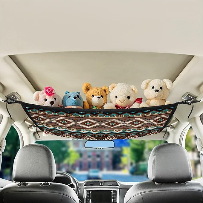 NDISTIN Southwest Aztec Car Ceiling Storage Net Adjustable Car Ceiling Cargo Net Pocket Droop Less Car Roof Cargo Net Universal Fit for SUV Truck Van Interior Auto Accessory