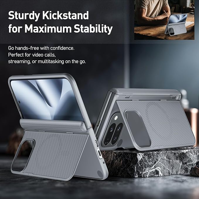 Poetic Revolution Flex Case for Google Pixel 10 Pro Fold, [Foldable Kickstand][Hinge Protection][MagSafe Compatible], Shockproof Slim Pixel 10 Pro Fold Cover with Built-in-Screen Protector, Gray