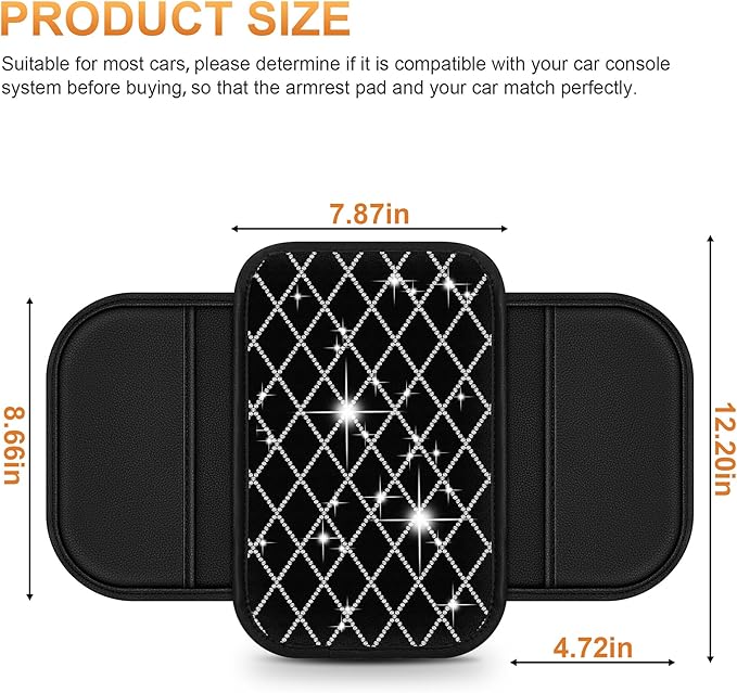 Center Console Cover Fit for Kia Sorento 2003-2025 with 2 Storage Bags Quilted-Studded Leather Quilted Pattern Car Armrest Cover Cushion Anti-Slip(Black&Quilted)