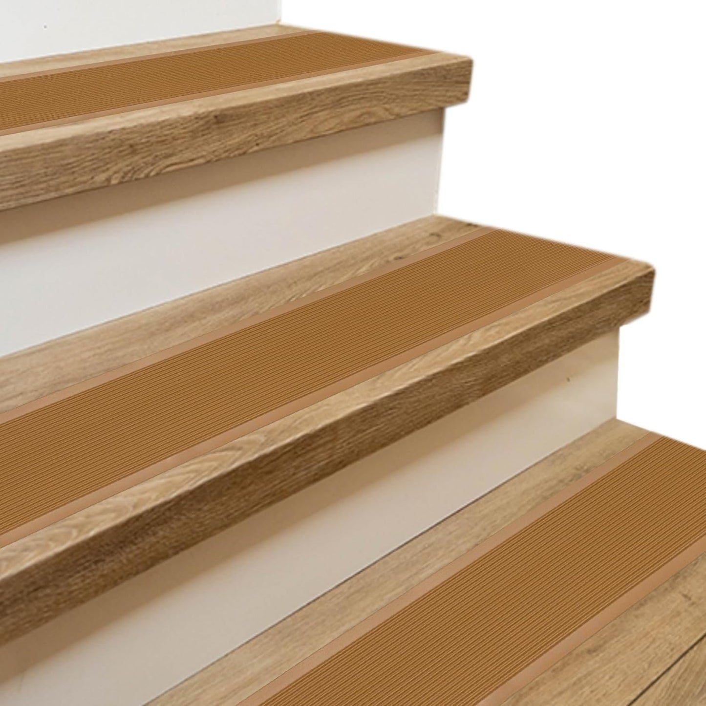Rubber Bond 4x36in Anti Slip Stair Treads (15-Pack) - Waterproof Outdoor/Indoor Heavy Duty Non-Skid Tape for Stairs - Adhesive Rubber Grip Strips for Steps & Ramps - Brown