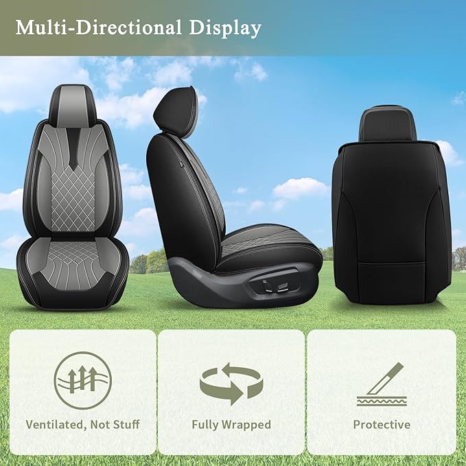 Car Seat Covers Front Pair for Toyota Venza 2009-2021: Breathable Perforated Leather Seat Cover (Black & Grey)